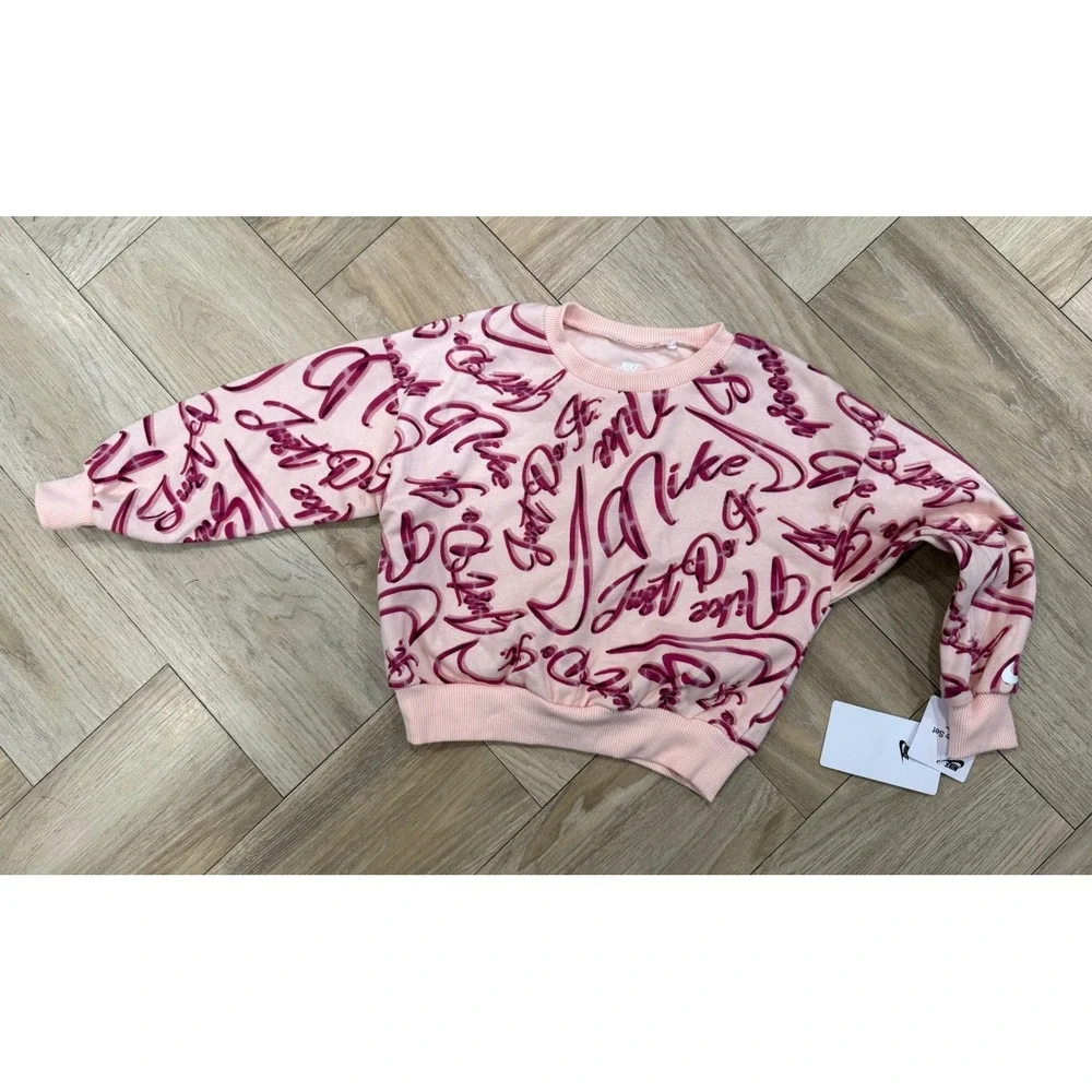 Nike Girls Pink Graffiti Print Crewneck Sweatshirt Just Do It Fleece 4T N145-ADZ